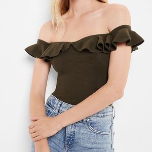 Body Contour Off The Shoulder Ruffle Sweater